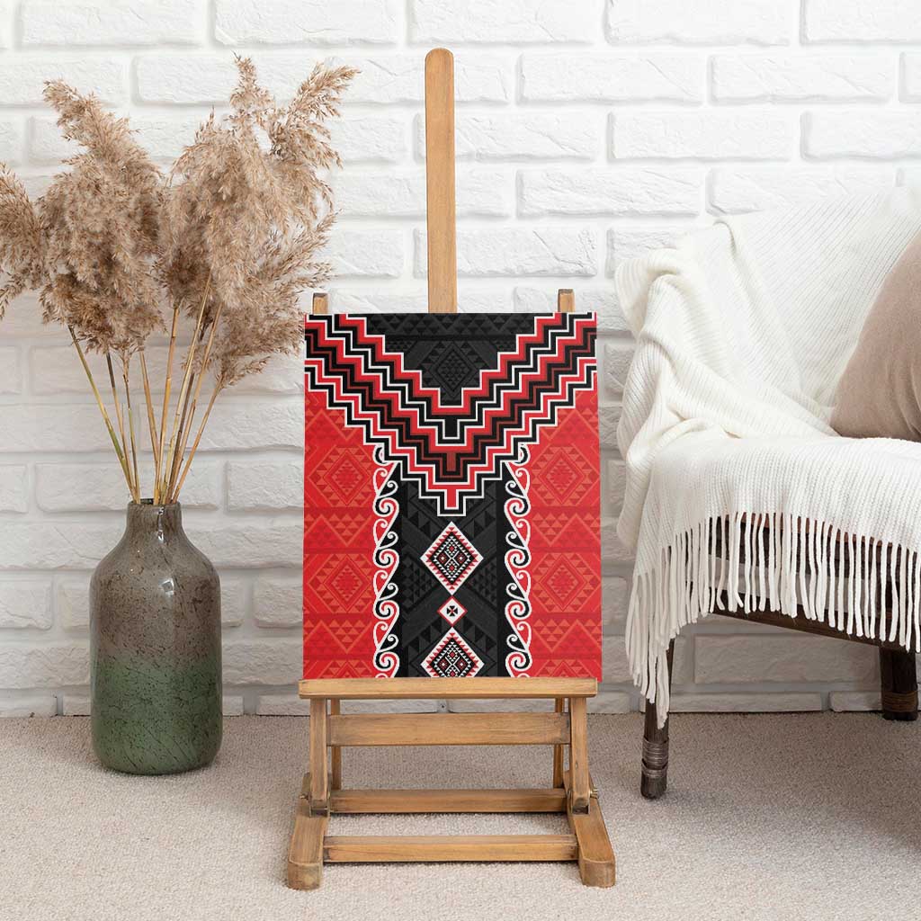 Red Niho Taniwha Mix Poutama Canvas Wall Art Unique Taniko Aotearoa
