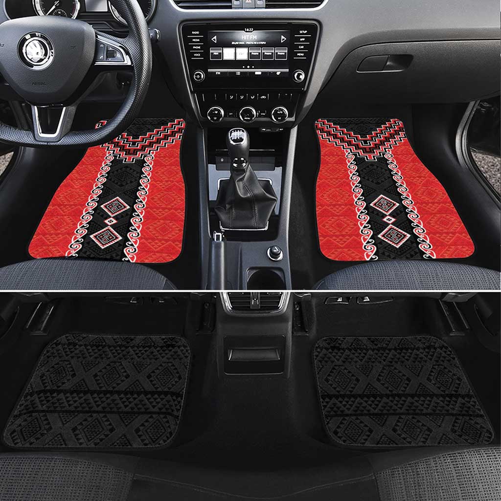 Red Niho Taniwha Mix Poutama Car Mats Unique Taniko Aotearoa LT01 Set 4pcs Red - Polynesian Pride