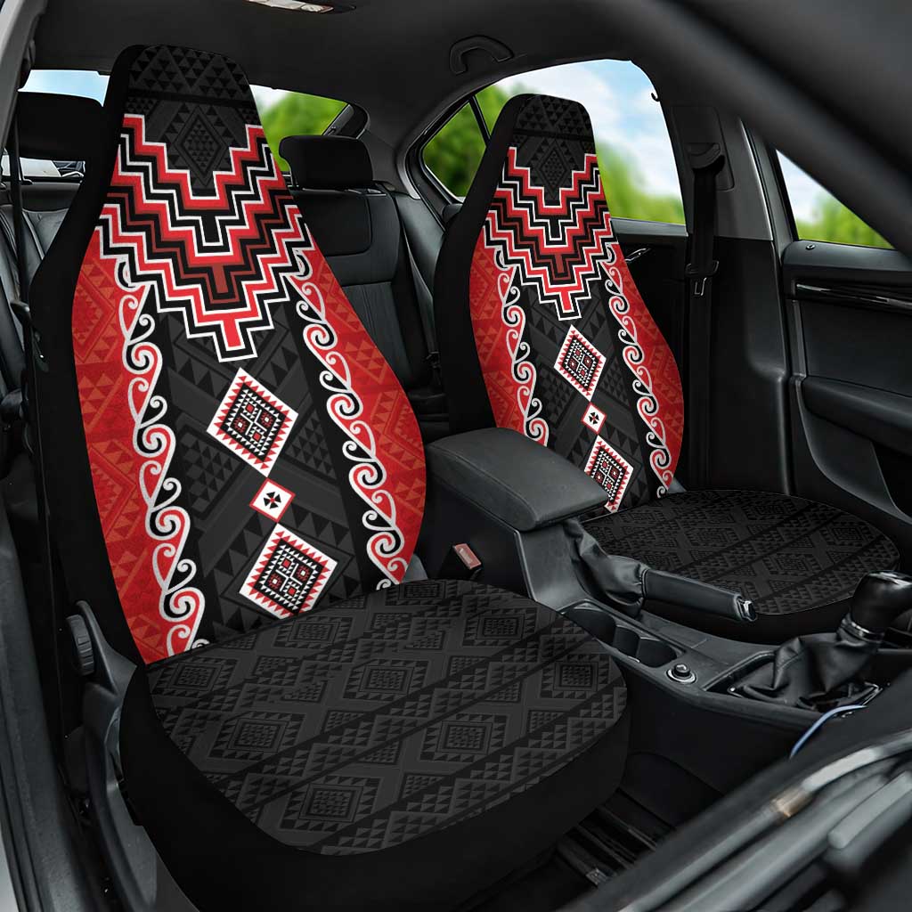 Red Niho Taniwha Mix Poutama Car Seat Cover Unique Taniko Aotearoa LT01 One Size Red - Polynesian Pride