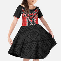 Red Niho Taniwha Mix Poutama Family Matching Mermaid Dress and Hawaiian Shirt Unique Taniko Aotearoa LT01 Daughter's Dress Red - Polynesian Pride