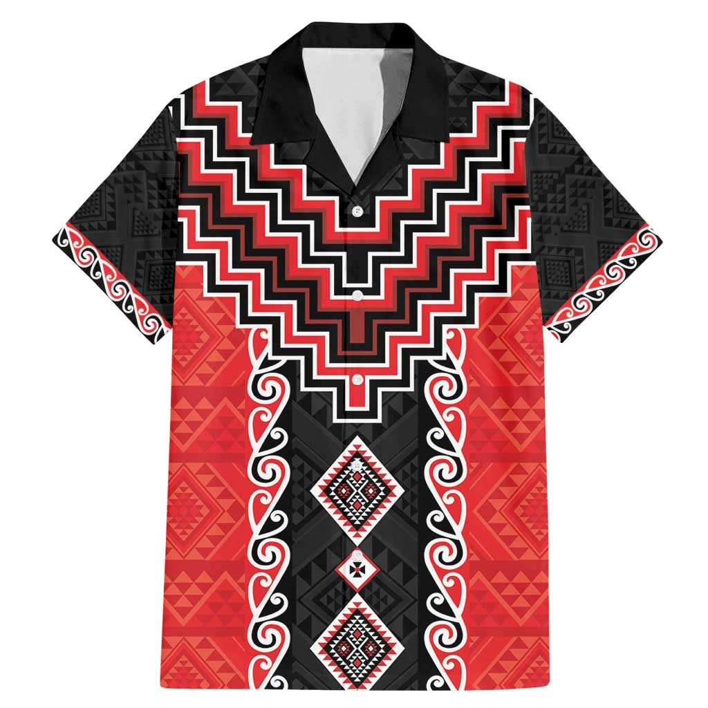 Red Niho Taniwha Mix Poutama Family Matching Mermaid Dress and Hawaiian Shirt Unique Taniko Aotearoa LT01 Dad's Shirt - Short Sleeve Red - Polynesian Pride
