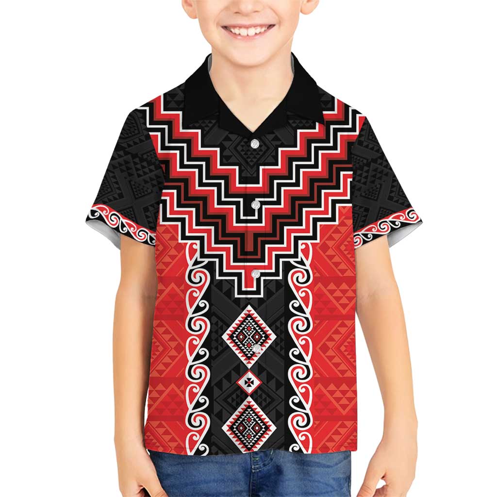 Red Niho Taniwha Mix Poutama Family Matching Puletasi and Hawaiian Shirt Unique Taniko Aotearoa