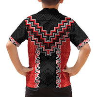 Red Niho Taniwha Mix Poutama Family Matching Short Sleeve Bodycon Dress and Hawaiian Shirt Unique Taniko Aotearoa LT01 - Polynesian Pride