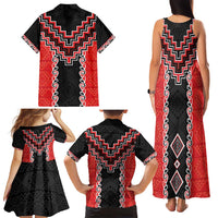 Red Niho Taniwha Mix Poutama Family Matching Tank Maxi Dress and Hawaiian Shirt Unique Taniko Aotearoa LT01 - Polynesian Pride