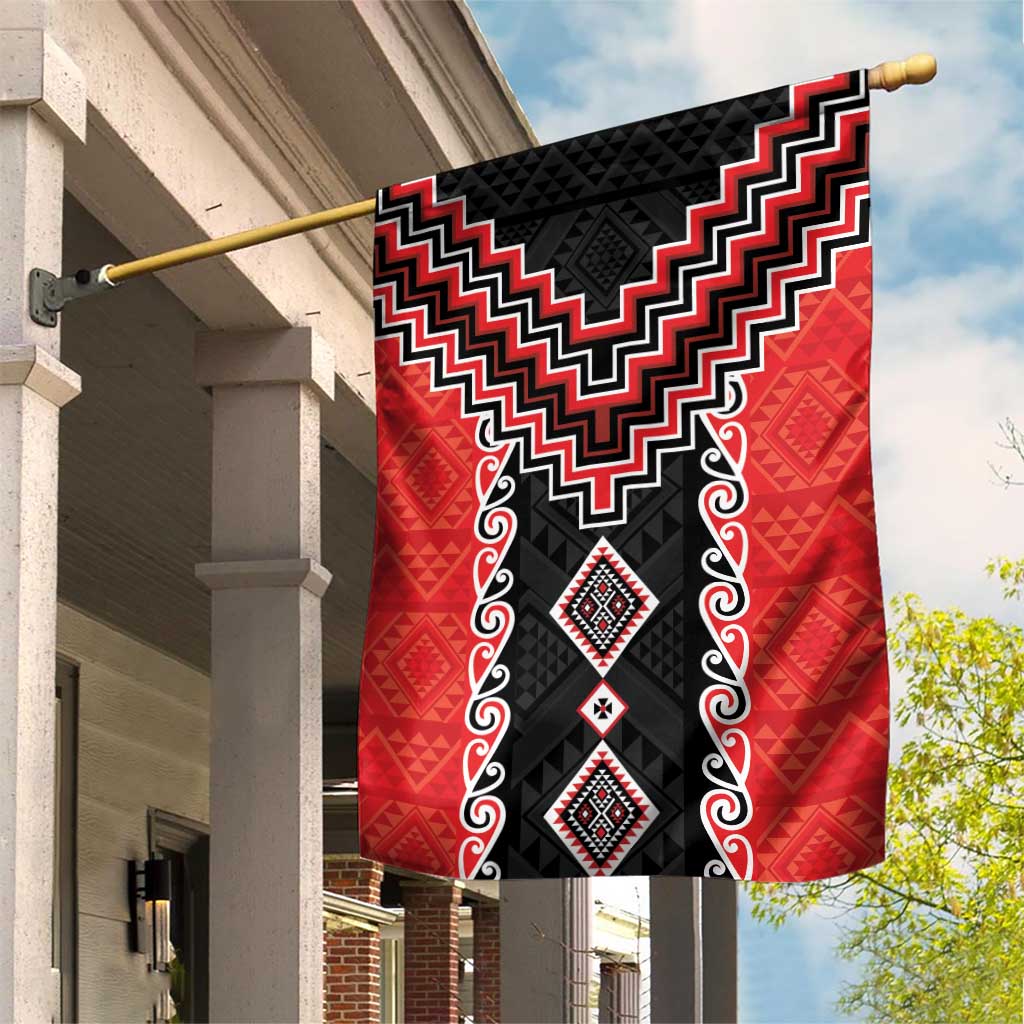 Red Niho Taniwha Mix Poutama Garden Flag Unique Taniko Aotearoa LT01 House Flag Red - Polynesian Pride