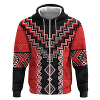 Red Niho Taniwha Mix Poutama Hoodie Unique Taniko Aotearoa