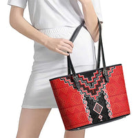 Red Niho Taniwha Mix Poutama Leather Tote Bag Unique Taniko Aotearoa