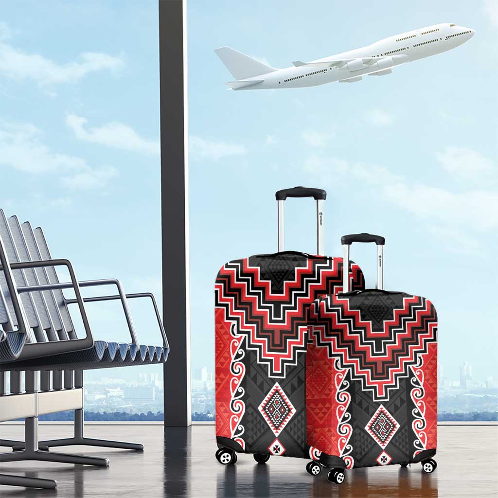 Red Niho Taniwha Mix Poutama Luggage Cover Unique Taniko Aotearoa