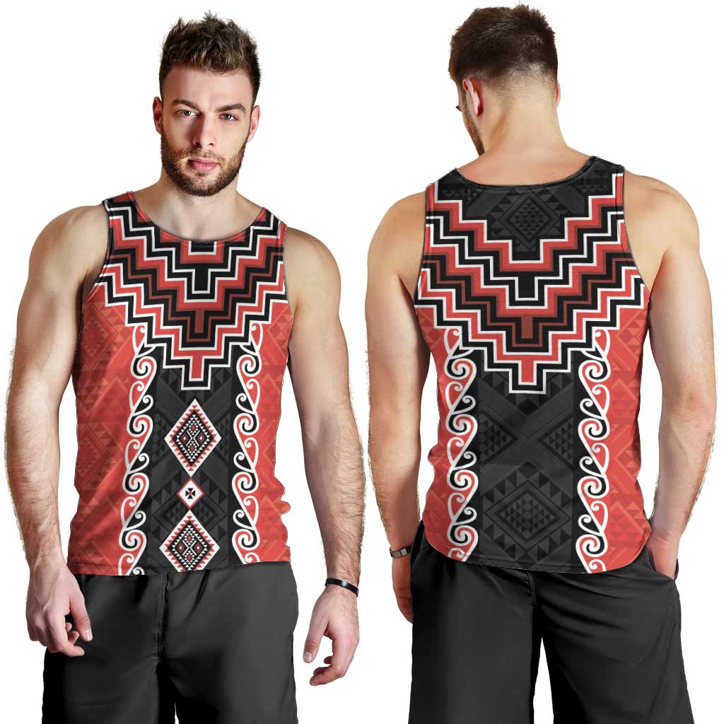 Red Niho Taniwha Mix Poutama Men Tank Top Unique Taniko Aotearoa