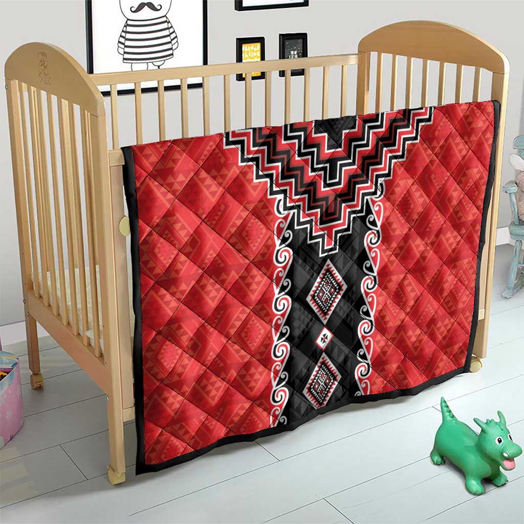 Red Niho Taniwha Mix Poutama Quilt Unique Taniko Aotearoa