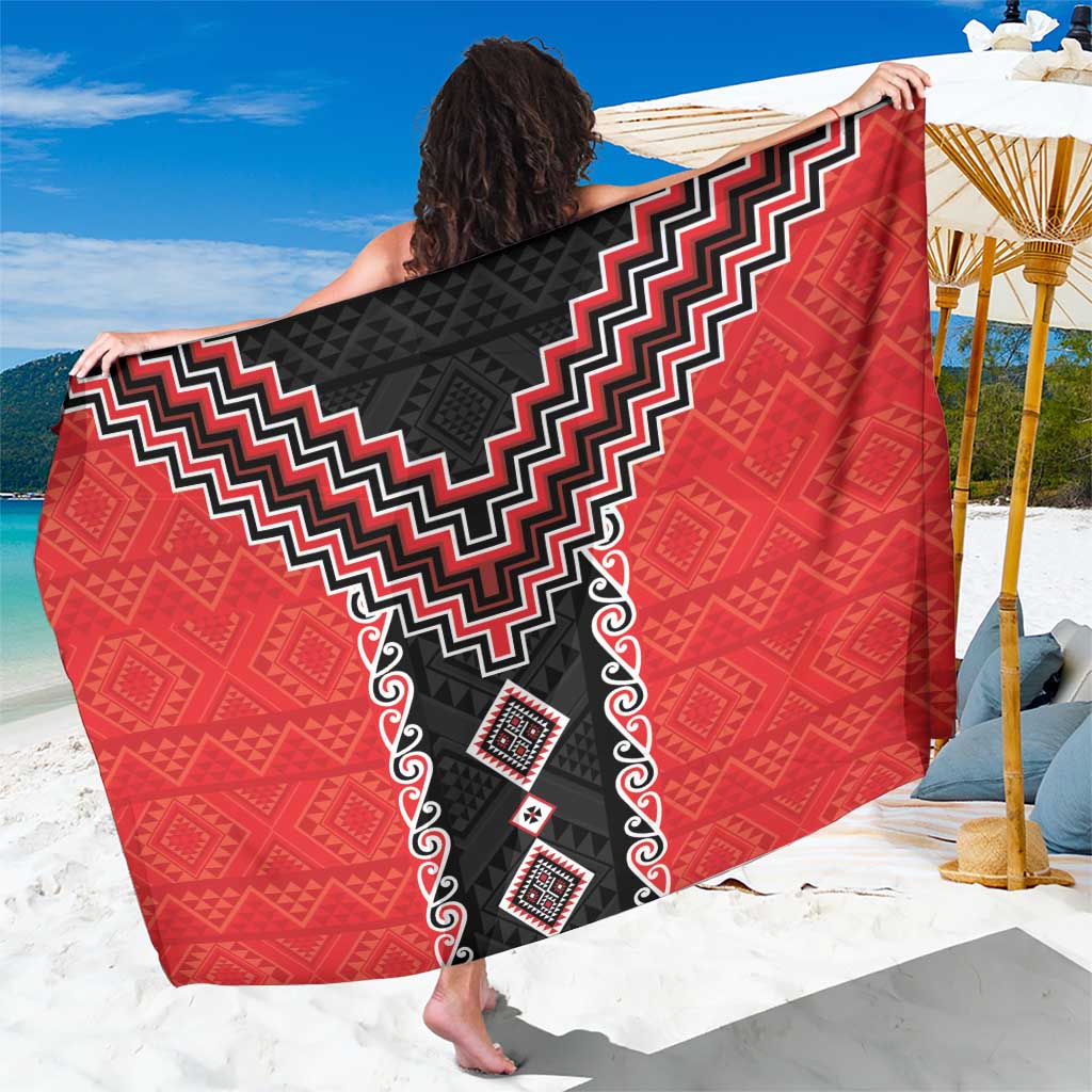 Red Niho Taniwha Mix Poutama Sarong Unique Taniko Aotearoa LT01 One Size 44 x 66 inches Red - Polynesian Pride