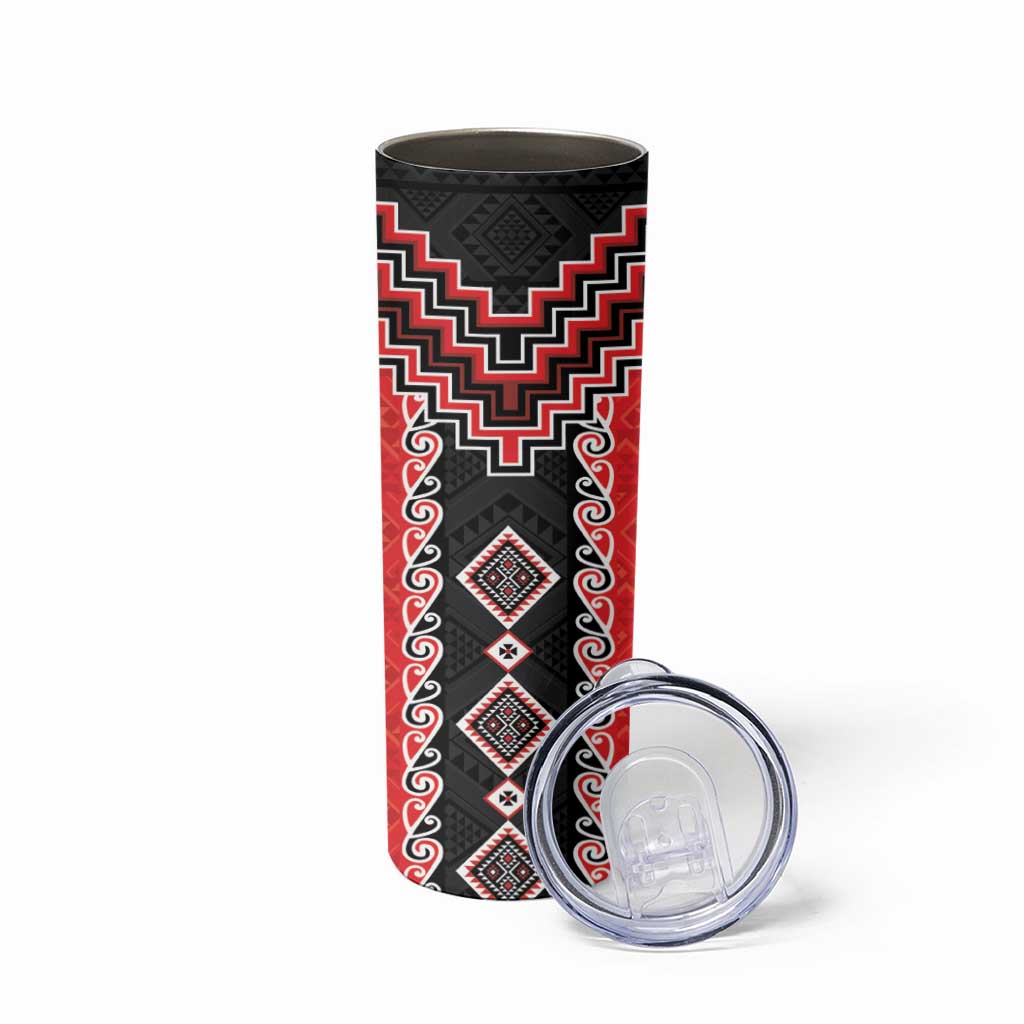 Red Niho Taniwha Mix Poutama Skinny Tumbler Unique Taniko Aotearoa LT01 - Polynesian Pride