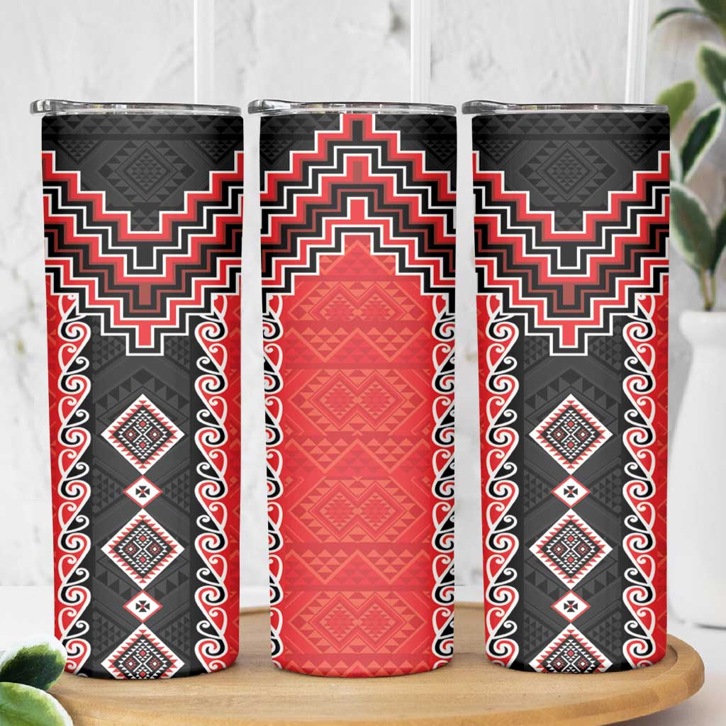 Red Niho Taniwha Mix Poutama Skinny Tumbler Unique Taniko Aotearoa LT01 - Polynesian Pride