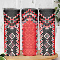 Red Niho Taniwha Mix Poutama Skinny Tumbler Unique Taniko Aotearoa LT01 - Polynesian Pride
