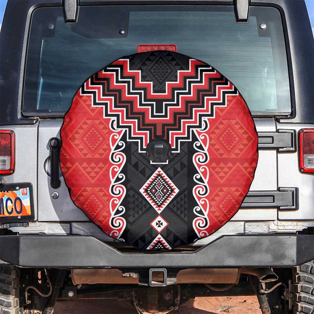 Red Niho Taniwha Mix Poutama Spare Tire Cover Unique Taniko Aotearoa LT01 Red - Polynesian Pride