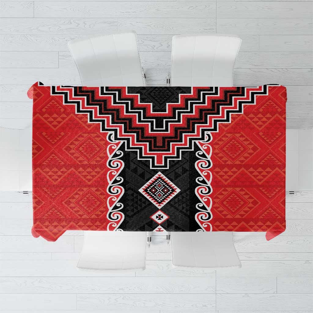 Red Niho Taniwha Mix Poutama Tablecloth Unique Taniko Aotearoa LT01 Red - Polynesian Pride