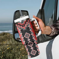 Red Niho Taniwha Mix Poutama Tumbler With Handle Unique Taniko Aotearoa