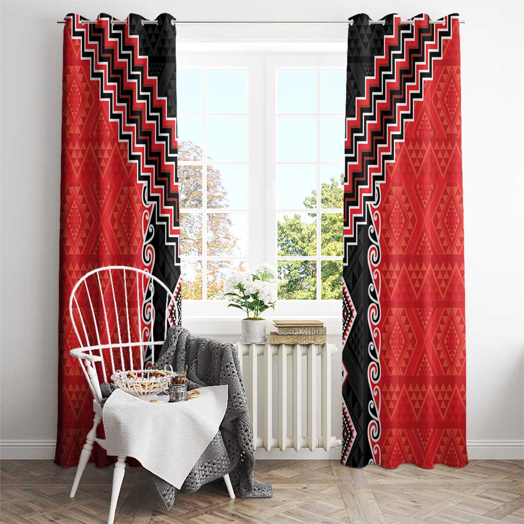 Red Niho Taniwha Mix Poutama Window Curtain Unique Taniko Aotearoa