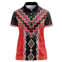Red Niho Taniwha Mix Poutama Women Polo Shirt Unique Taniko Aotearoa LT01 Female Red - Polynesian Pride