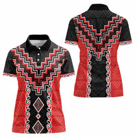 Red Niho Taniwha Mix Poutama Women Polo Shirt Unique Taniko Aotearoa LT01 - Polynesian Pride