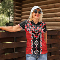 Red Niho Taniwha Mix Poutama Women Polo Shirt Unique Taniko Aotearoa LT01 - Polynesian Pride