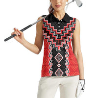 Red Niho Taniwha Mix Poutama Women Sleeveless Polo Shirt Unique Taniko Aotearoa