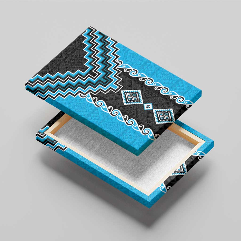 Sky Blue Niho Taniwha Mix Poutama Canvas Wall Art Unique Taniko Aotearoa