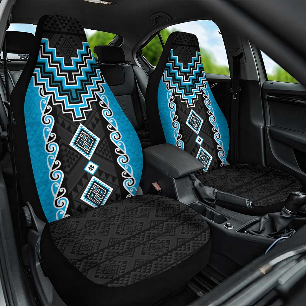 Sky Blue Niho Taniwha Mix Poutama Car Seat Cover Unique Taniko Aotearoa LT01 One Size Sky Blue - Polynesian Pride