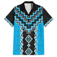 Sky Blue Niho Taniwha Mix Poutama Family Matching Long Sleeve Bodycon Dress and Hawaiian Shirt Unique Taniko Aotearoa LT01 Dad's Shirt - Short Sleeve Sky Blue - Polynesian Pride