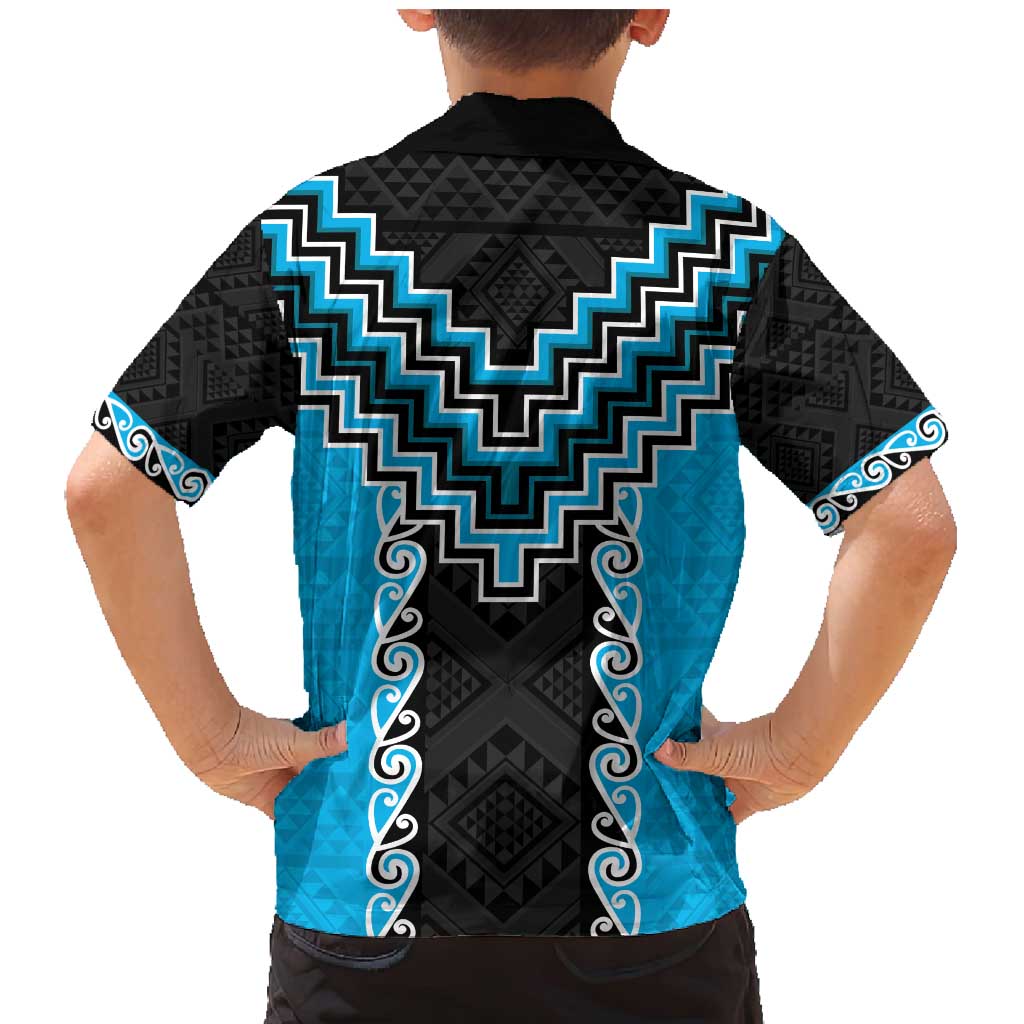 Sky Blue Niho Taniwha Mix Poutama Family Matching Mermaid Dress and Hawaiian Shirt Unique Taniko Aotearoa LT01 - Polynesian Pride