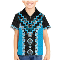 Sky Blue Niho Taniwha Mix Poutama Family Matching Mermaid Dress and Hawaiian Shirt Unique Taniko Aotearoa LT01 Son's Shirt Sky Blue - Polynesian Pride