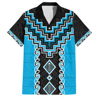 Sky Blue Niho Taniwha Mix Poutama Family Matching Off The Shoulder Long Sleeve Dress and Hawaiian Shirt Unique Taniko Aotearoa LT01 Dad's Shirt - Short Sleeve Sky Blue - Polynesian Pride