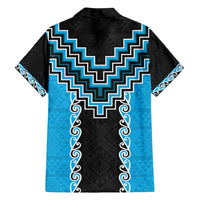 Sky Blue Niho Taniwha Mix Poutama Family Matching Off Shoulder Short Dress and Hawaiian Shirt Unique Taniko Aotearoa LT01 - Polynesian Pride