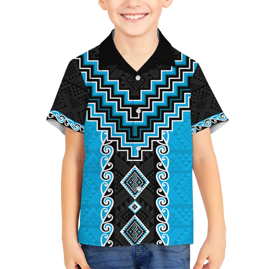 Sky Blue Niho Taniwha Mix Poutama Family Matching Puletasi and Hawaiian Shirt Unique Taniko Aotearoa LT01 Son's Shirt Sky Blue - Polynesian Pride