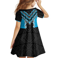 Sky Blue Niho Taniwha Mix Poutama Family Matching Short Sleeve Bodycon Dress and Hawaiian Shirt Unique Taniko Aotearoa LT01 - Polynesian Pride