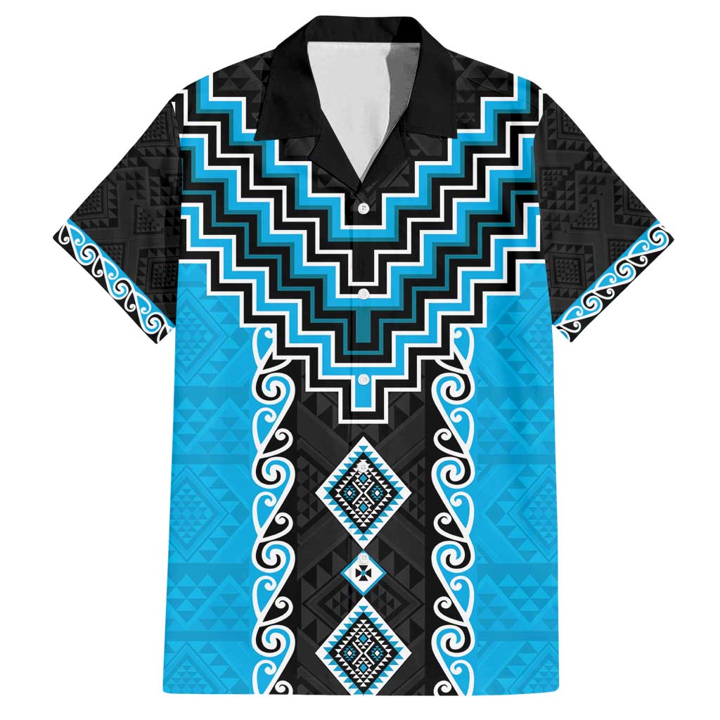 Sky Blue Niho Taniwha Mix Poutama Family Matching Tank Maxi Dress and Hawaiian Shirt Unique Taniko Aotearoa LT01 Dad's Shirt - Short Sleeve Sky Blue - Polynesian Pride