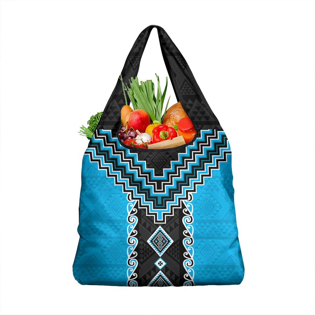 Sky Blue Niho Taniwha Mix Poutama Grocery Bag Unique Taniko Aotearoa LT01 1-pack One Size Sky Blue - Polynesian Pride