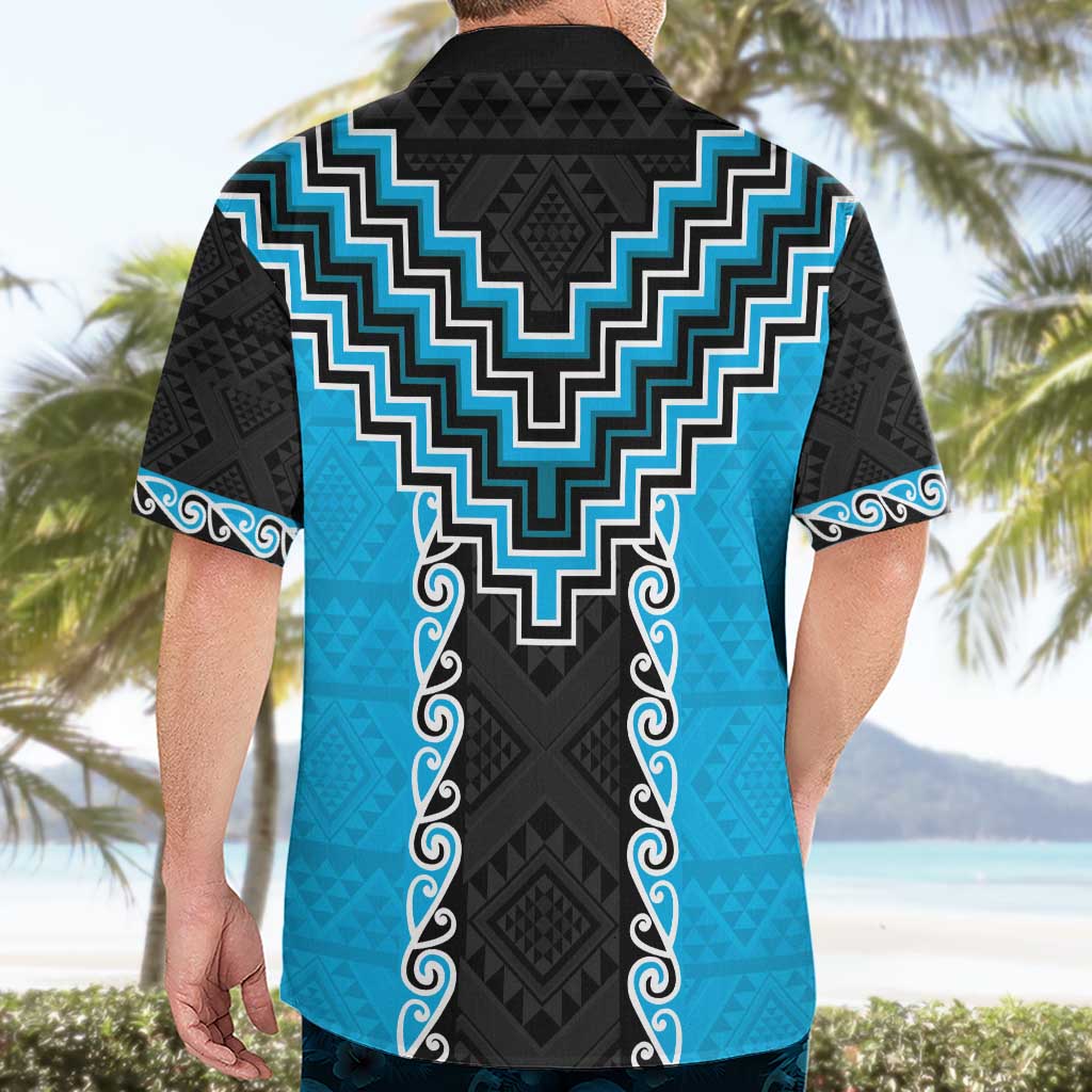 Sky Blue Niho Taniwha Mix Poutama Hawaiian Shirt Unique Taniko Aotearoa