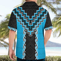 Sky Blue Niho Taniwha Mix Poutama Hawaiian Shirt Unique Taniko Aotearoa
