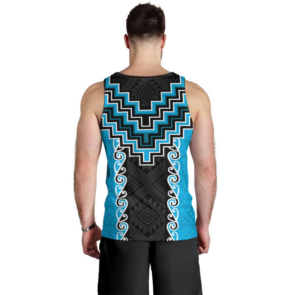 Sky Blue Niho Taniwha Mix Poutama Men Tank Top Unique Taniko Aotearoa