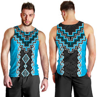 Sky Blue Niho Taniwha Mix Poutama Men Tank Top Unique Taniko Aotearoa