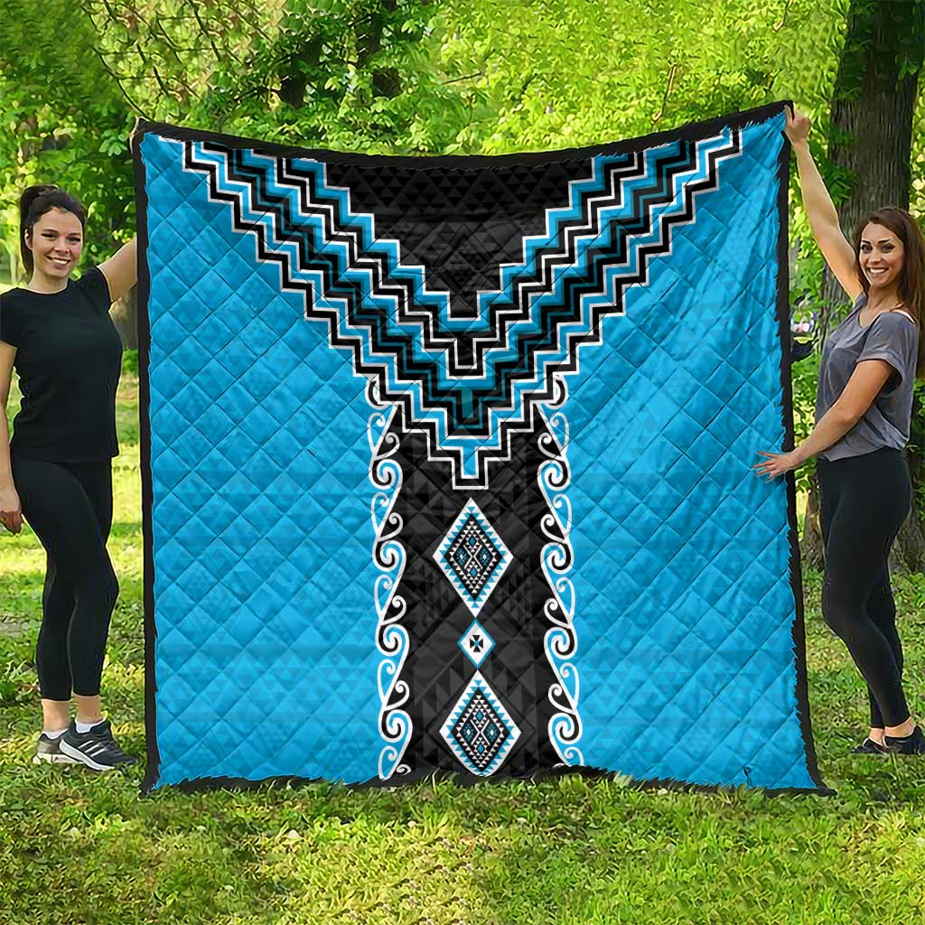 Sky Blue Niho Taniwha Mix Poutama Quilt Unique Taniko Aotearoa