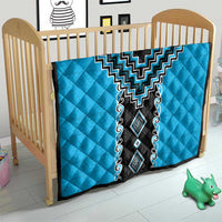 Sky Blue Niho Taniwha Mix Poutama Quilt Unique Taniko Aotearoa