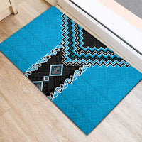 Sky Blue Niho Taniwha Mix Poutama Rubber Doormat Unique Taniko Aotearoa