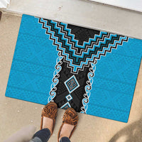 Sky Blue Niho Taniwha Mix Poutama Rubber Doormat Unique Taniko Aotearoa