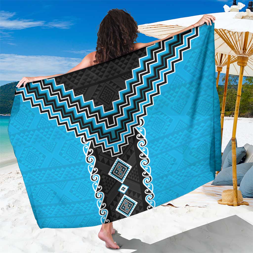 Sky Blue Niho Taniwha Mix Poutama Sarong Unique Taniko Aotearoa LT01 One Size 44 x 66 inches Sky Blue - Polynesian Pride