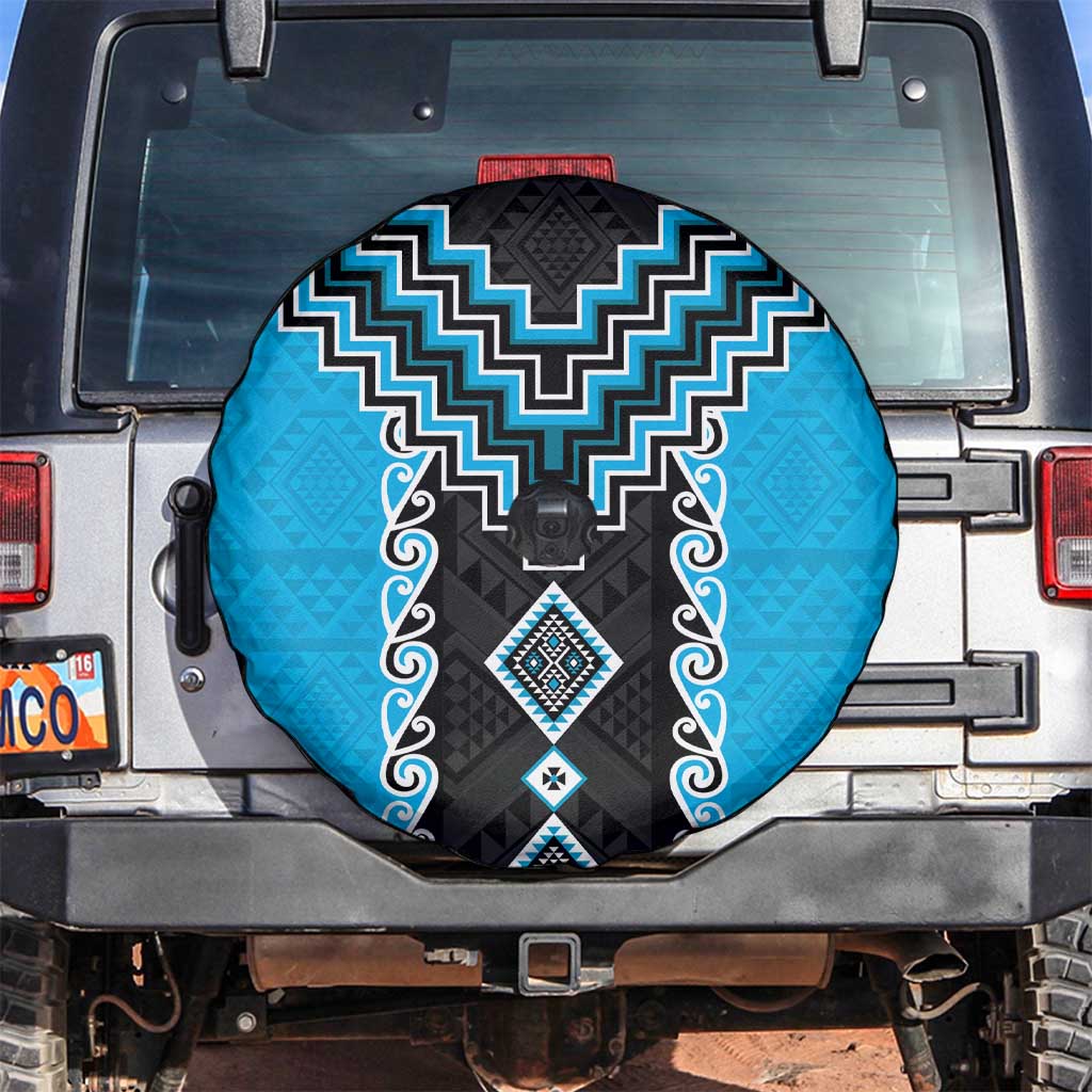 Sky Blue Niho Taniwha Mix Poutama Spare Tire Cover Unique Taniko Aotearoa LT01 Sky Blue - Polynesian Pride