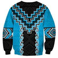 Sky Blue Niho Taniwha Mix Poutama Sweatshirt Unique Taniko Aotearoa