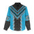 Sky Blue Niho Taniwha Mix Poutama Women Casual Shirt Unique Taniko Aotearoa