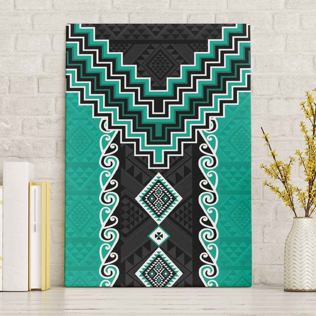 Teal Niho Taniwha Mix Poutama Canvas Wall Art Unique Taniko Aotearoa LT01 Without Frame Teal - Polynesian Pride